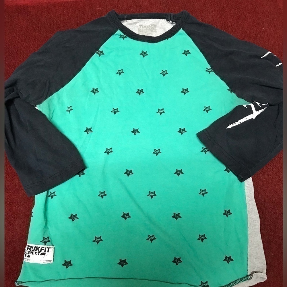 Trukfit 3/4 Sleeve Crewneck Starry Top Teal Black Gray Size Small